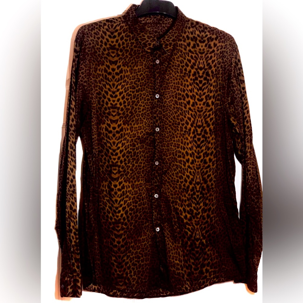 ROBERTO CAVALLI mens dress shirts 17.5/43 leopard print ,cotton ,made in Italy.